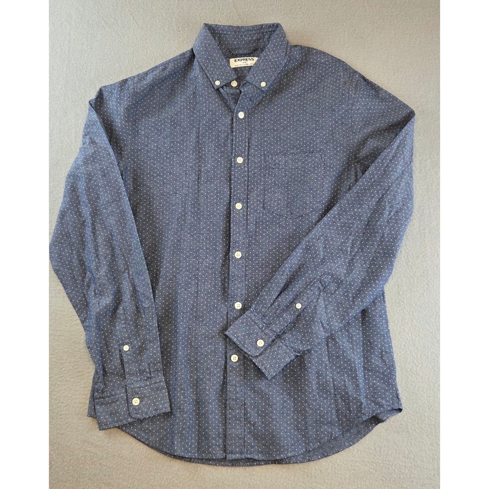 Express Men's Long Sleeve Button Down Shirt Blue Polka Dot Size M NEW Casual